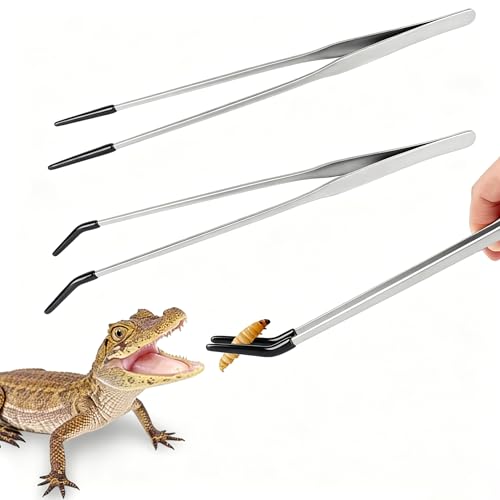 2 Pack Stainless Steel Reptile Feeding Tongs with Rubber Tip, Silver - color: 15"Silver