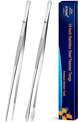 JETKONG 2 Pcs 16'' Tweezer Tongs, Extra Large Food Tweezers, Extra Long Kitchen Tweezers for Cooking Repairing and BBQ (16-Inch, Silver) - color: Silver, size: 16+16inch