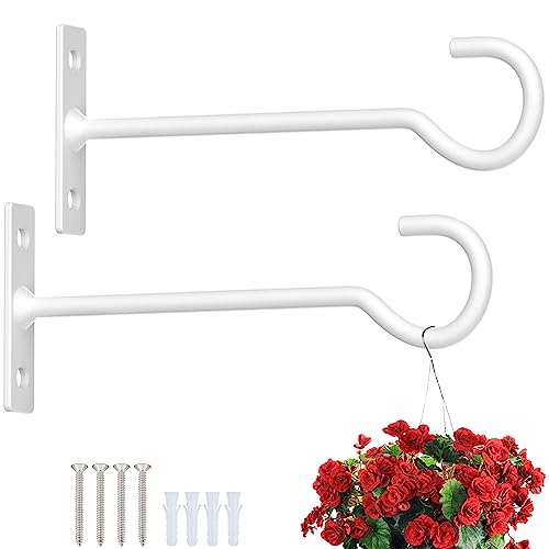6In Metal Plant Wall Hooks 2Pack Indoor Outdoor Hanging Brackets White | Decorative heavy duty metal hangers,for flower baskets, lanterns,bird feeders and wind chimes,home decor indoor and outdoor - color: White, size: 6in&2Pack