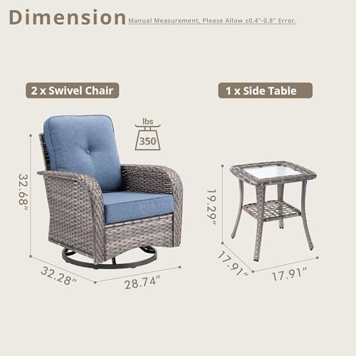 6 Piece Patio Swivel Rocker Chairs Set with Side Table, Denim Blue - color: Denim Blue, size: 3 Pcs Patio Set