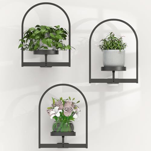 3 Pack Wall Plant Holders, Metal Window Planters Shelves, Black - color: Black 3 Pack