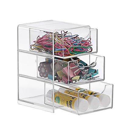 BTSKY 1 Pack Small Acrylic Storage Organizer with Drawers, 3-Layer