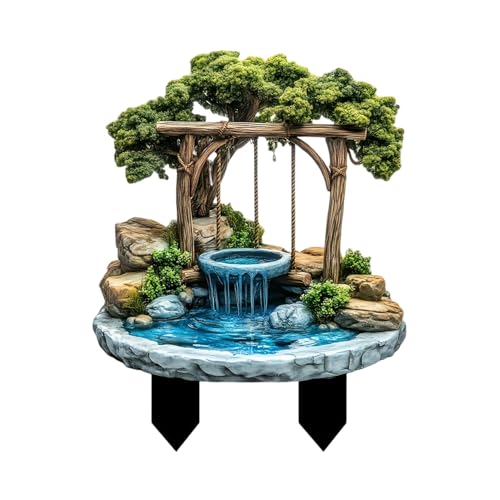 Wishing Well Waterfall Acrylic Garden Stake, Indoor and Outdoor Garden Acrylic Decoration, Idea Gift for Flower Potted Ornament and Landscape Beautification, Suitable for Courtyards and Lawn