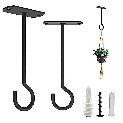 NACETURE Plant Ceiling Hooks Hanging Basket 2 Pack - Hanging Plant Hooks Indoor Wall Hanger for Decorative Home, Kitchen, Wreath Hangers for Fall Porch Decor (Square 5" Black 2 Pack) - color: Black, size: 5 Inch 2 Pack