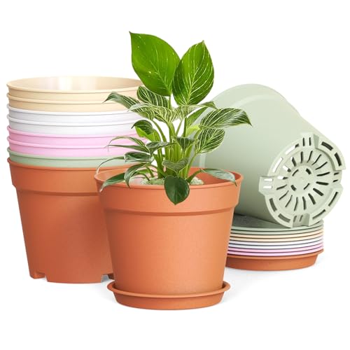 SwinDuck 10 Pack 6 Inch Plant Pots with Drainage and Saucers, Plastic Flower Pots for Indoor and Outdoor Plants, Stackable Nursery Planters for Houseplants and Herbs, Colorful - color: Colorful, size: 10-Pack