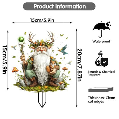 Gnome Garden Stakes Decor Yard Acrylic - 2D Spring Garden Acrylic Sign Decoration, Fantasy Yard Art, Gift for Nature Lovers, for Indoor & Outdoor Flower Pots, Yard, Mini Gardens & Lawn (5.9”x5.9”) Y6