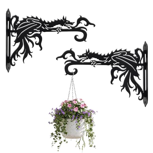 2 Pack-10inch Gothic Dragon Metal Wall Brackets for Hanging Plants, Outdoor Indoor Decorative Hooks for Hanging Plants, Bird Feeder, Wind Chime, Lantern