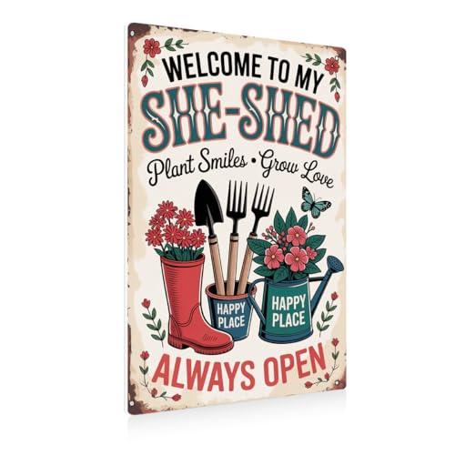 BEASTZHENG Garden Gifts Welcome To My She Shed Vintage Gardening Metal Tin Sign for Home, Garden, Greenhouse, Living Room, Bedroom, Yard, Outdoor Decor 8X12 Inches - color: Love