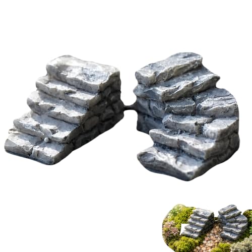 2Pcs Miniature Stone Steps Figurines Fairy Garden Ornaments, Miniature Garden Stairs Accessories Micro Landscape Decoration, Bonsai Ornament