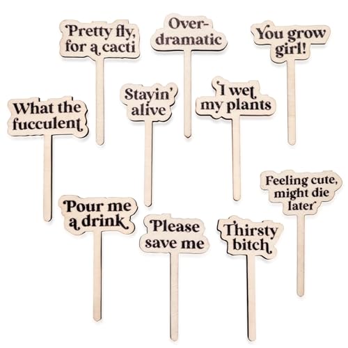 Funny Plant Stakes Set - 10 Pack Plants Markers with Humorous Sayings Gifts for Plant Lovers, Cute Garden Tag Decor Gift for Outdoor Indoor Flower Greenery, Succulent Pots Plants Labels