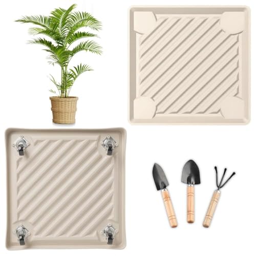 10" SquarePlant Caddy Beige with Hidden Wheels & Garden Tools Set | 1-Pack 200 LBS Heavy Duty Plant Caddy with 360° Silent Wheels for Large Planters & Heavy Items Indoors/Outdoors - size: 10 Inch - Beige (1 Pcs)