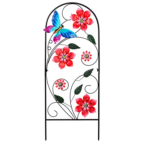 33 Inch Decorative Garden Stakes, Outdoor Garden Decor Metal Flower Butterflies Spring Gardening Decor Art Yard Signs, Outdoor Decorations for Patio Outside Yard Lawn - color: Red