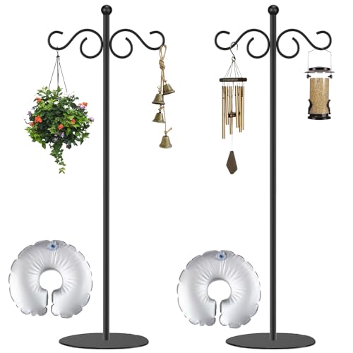 2 Set Shepherd's Hook Stand plant，Bird Feeder，Wind Chime Hanger Stand, Waterproof Metal & Adjustable-Height Standing Pole Holder for Lantern and Wreath, Indoor & Outdoor - color: black