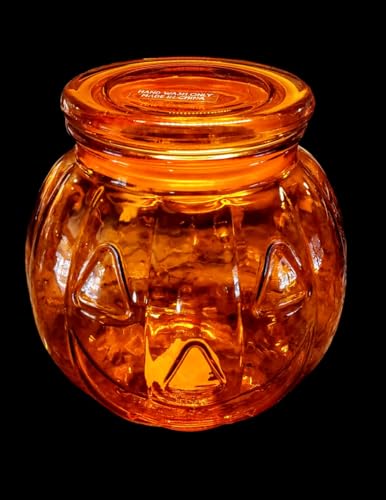 Orange Glass Harvest Fall Pumpkin Candy Cookie Jar - 2 Litter Capacity - 6.75 x 7.0 inches With Sealed Lid