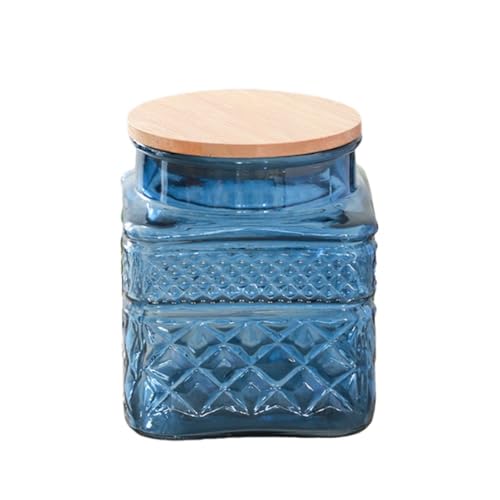 ANSQU 37oz Square Glass Jar, Candy Jar with Lid, Airtight Coffee Canister - color: Blue-Square, size: 37 Ounces