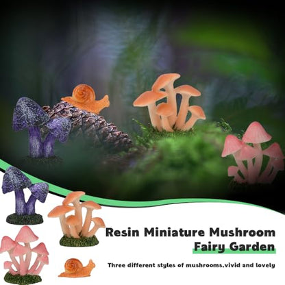 Miniature Resin Mushroom, Mini Snail Figurine Fairy Mushroom Figurines Miniature Fairy Garden Mushroom Decor for Micro Moss Landscape Statues Craft