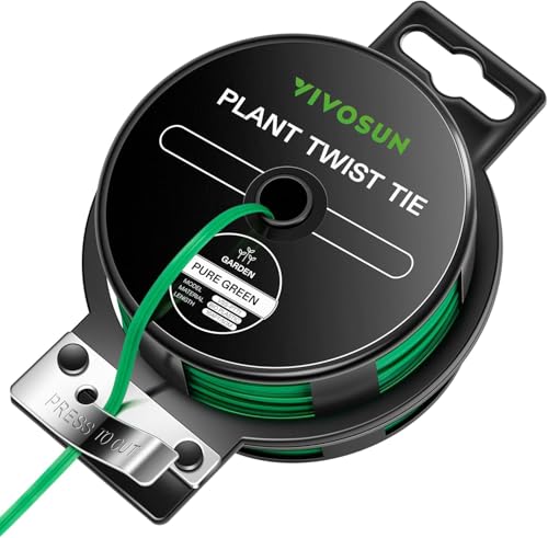 VIVOSUN Twist Ties, 164 ft (50m) PE-Coated Green Plant Ties with Cutter, Reusable & Flexible Tomate Ties for Plant Support, Indoor Outdoor Gardening, Cable Management, Home Office Organization | Reusable & Flexible Tomate Ties for Plant Support, Indoor Ou