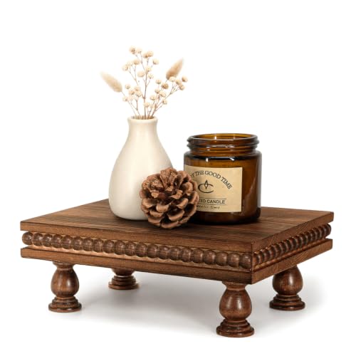 EOSAHR Pine Wood Display Riser with Bead for Home Decor, Vintage Brown | Small Pedestal Stand for Displaying Home Decorations, Cake Stand or Small Plants , Ideal Modern Best Boho Chic Decor - color: Retro Brown