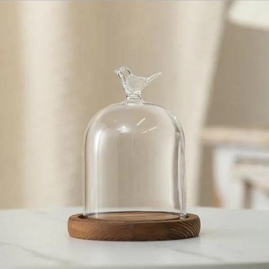 12 * 16cm Big Size Antique Base Different Top Glass Dome Vase Home Decoration Transparent Candle Cover Wedding Friend Favor Gift (1set Bird Dome Base) - color: 1set Bird Dome Base