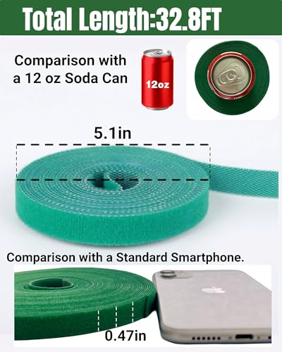32.8 Ft Green Garden Tie, Twist Ties for Plants 1/2", Reusable Adjustable Plant Tape, Garden Ties for Climbing Plants, Plant Supports for Tomato Vines Peppers Rose Bushes Indoor Outdoor (1 Roll) - size: 1 Roll
