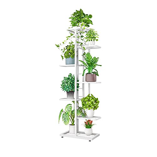 MTB Garden 7 Tier White Metal Plant Stand Indoor Outdoor Flower Pot Display Planter Shelf - color: Shiny White, size: 7 Tier