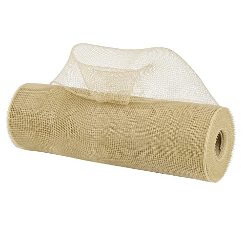 Deco Mesh Tan 10 Inch Rolls Fall Premium Deco Mesh Champagne Gold Mesh Ribbon for Christmas Tree, Garland, Staircase, Mailbox, Centerpiece, Making Wreath, Decorating and Crafts (30 Feet) - color: Tan