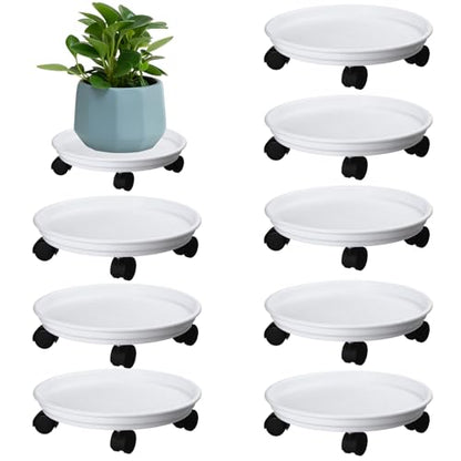 Planterhoma 4 Packs Heavy-Duty Plastic Plant Caddy with Wheels - 11.8" Rolling Plant Stand - Strong Load Bearing - 360 Rotated Wheels - Indoor/Outdoor Use - color: White