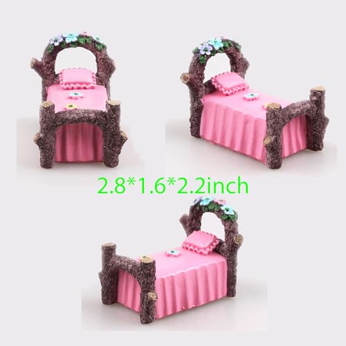 Kai Dream Miniature Fairy Garden Accessories Set, 4 Piece Resin Decorative Landscape Kit with Arch, Bridge, Bed and Slide, Floral Garden Ornaments - style: Arch, Slide, Bridge, Bed Set