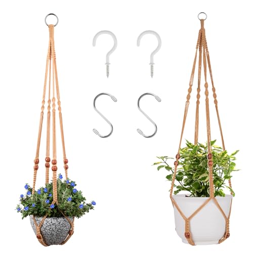 RIFNY Macrame Plant Hanger Indoor, Hanging Plant Holder, Brown, 2 PCS | 35 Inch Hanging Planter with Hooks, Fits 5-10" Pots, Suitable for Ceiling, Wall and Window Indoor Plant, Boho Home Decor - color: Brown, size: 35 Inch 2pcs