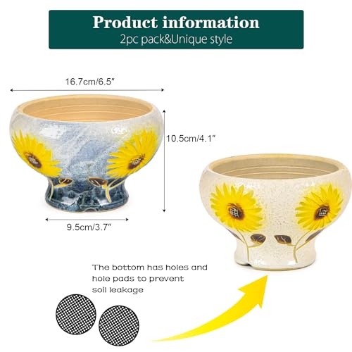 Sungmor Small Succulent Planters Set of 2, Beautiful Hand Crafted Ceramic Plant Pots Cute Cactus Pot, 6.5 Inch Flower Pots for Indoor Plants with Drainage, Desktop Windowsill Home Office Decor Pots | Beautiful Hand Crafted Ceramic Plant Pots Cute Cactus P