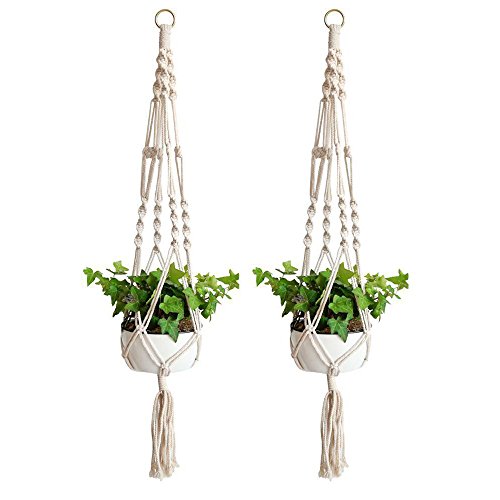 Macrame Plant Hanger, 2 Pack Plant Hanger, Cotton Rope Plant Hangers Indoor Outdoor, 4 Legs Plant Hanger Brackets, Flower Pot Hanging Plant Holder for Home Decorations (White) (40 Inch) - size: 40 inch