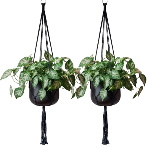 EBOOT 2 Pack 48 Inch Macrame Plant Hanger, Black, 4 Legs - color: Black, size: 48 Inch