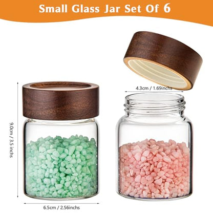 6 pc Glass Spice jars Glass Jars with Screw Lid 5 oz Acacia Wood Glass Herb Sugar Coffee Bean Ground Container Food Storage Canister for Candy Pantry Tea Seasoning Meal Prep Snack (6*150ml(5oz)) - color: 6*150ml(5oz)