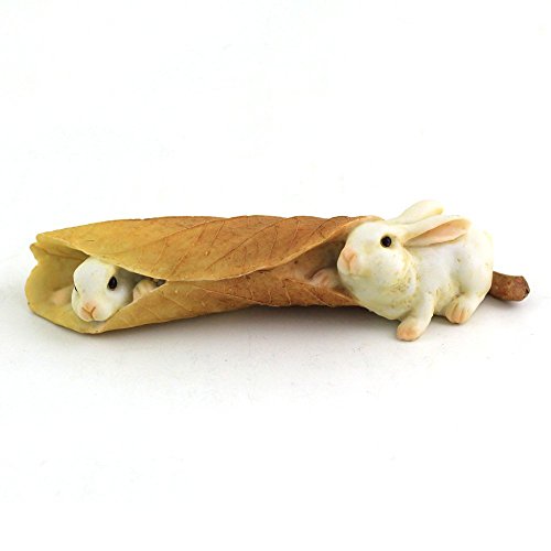 Top Collection Miniature Fairy Garden and Terrarium Rabbits Bunnies Playing with Leaf