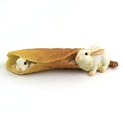 Top Collection Miniature Fairy Garden and Terrarium Rabbits Bunnies Playing with Leaf