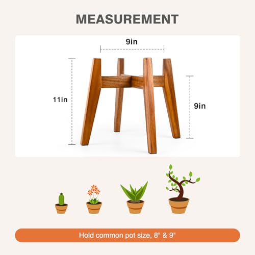 Wooden Plant Stand Indoor, Acacia Wood Mid Century Planter Stand, 9 Inch | Premium acacia wood plant stand holds up to 150 lb. Sturdy mid century design. Pot not included - color: 9" acacia wood