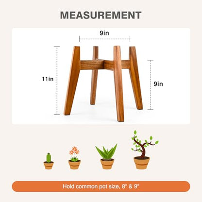 Wooden Plant Stand Indoor, Acacia Wood Mid Century Planter Stand, 9 Inch | Premium acacia wood plant stand holds up to 150 lb. Sturdy mid century design. Pot not included - color: 9" acacia wood