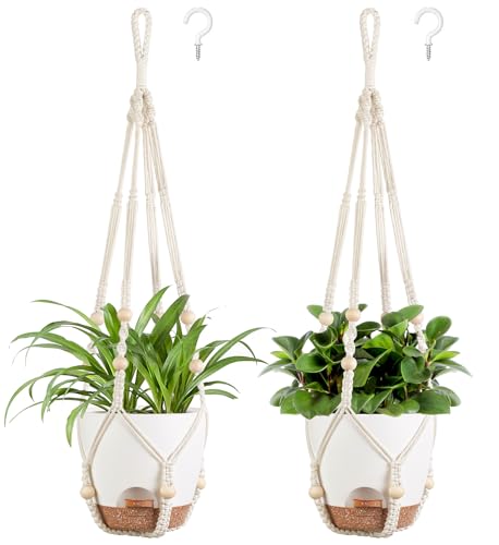 Mkono 6.5 Inch Hanging Planters for Indoor Plants, Macrame Plant Hanger 2Pc | Self-Watering Plant Pots, Hanging Baskets, No Tassels, with Hooks, Flower Pot Holders, Boho Home Decor, Indoor & Outdoor Use - size: 6.5 Inch