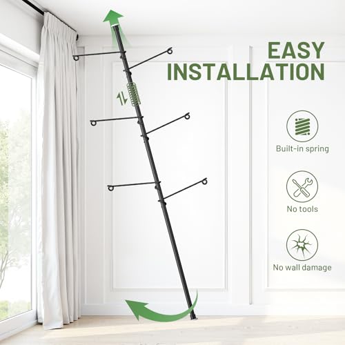 Tension Rod Plant Stand, Plant Poles for Hanging Plants Indoor, Metal Floor to Ceiling Hanging Plants Stand, Tension Pole Plant Stand with 6 Hooks (Fit 3.6-10ft) - size: 6-Hangers