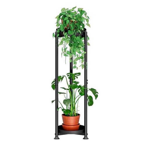 Plant Stand Indoor Outdoor Corner 2 Tier Metal Modern Flower Storage Plant Shelf Holder (Black, 2 Tier) - color: Black, size: 2 Tier