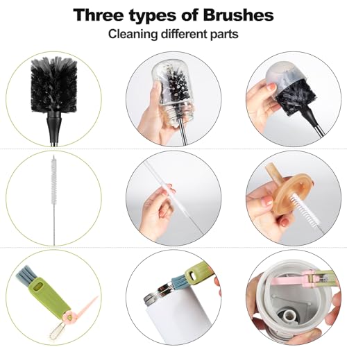 [2 Pack] Bottle Brush, 15 Inches Stainless Steel Long Handle Baby Bottle Scrub Cleaning Brushes with Straw & Lid Brushes for Sports Water Bottle, Cups, Coffee Mugs, Glasswares - size: 2