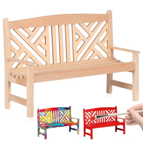 NUOBESTY Dollhouse Bench 1:12 Scale Miniature Bench, Unfinished Wood DIY Paintable Double Seat Mini Furniture for Dollhouse Garden Park Patio Fairy Garden Scene Accessory Craft Decor