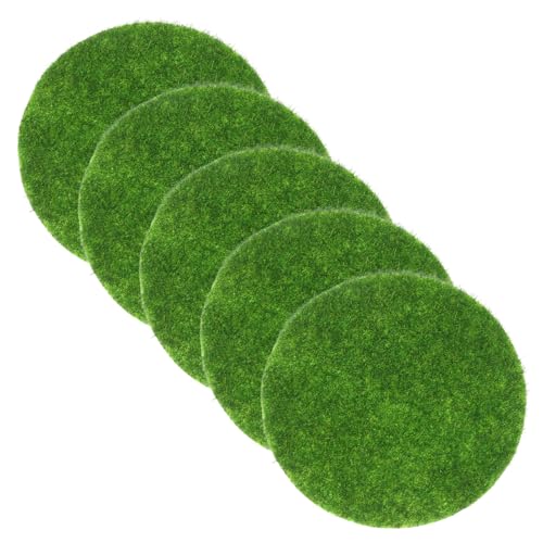 Happyyami Artificial Moss 5-Pack Round Miniature Faux Grass Mats 3.93 Inch for Indoor Outdoor DIY Crafts Garden Landscape Decoration