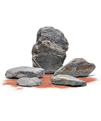Natural Slate Stone for Aquariums, Fish Tanks, Terrariums, Aquascaping and Amphibian Enclosures, Mix of Large and Medium Size Rocks - by SubstateSource (10 Pounds, Dark Blue Slate)