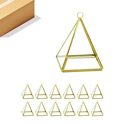WGV Hanging Geometric Planter Terrarium Bulk Width 4.5" Height 5.5" Clear Glass Gold Frame DIY Succulent air Plant Miniature Fairy Garden Windowsill Decor Pyramid 12 Pieces - color: Gold (1 Case), size: Pyramid 5.5"