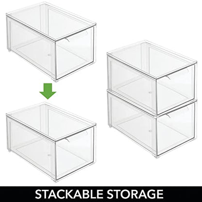 mDesign Plastic Stackable Bathroom Storage Organizer Bin with Pull Out Drawer for Cabinet, Vanity, Shelf, Cupboard, Cabinet, or Closet Organization - Lumiere Collection - 8 Pack - Clear - size: 8 x 12 x 6 (Pack of 8)