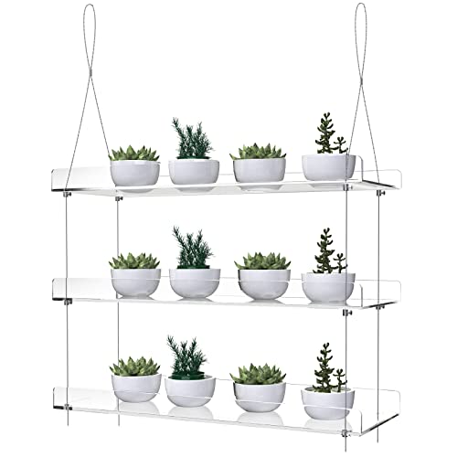 3-Tier Hanging Acrylic Plant Shelves for Windows | Each Tier 16 Inch Long, Height Adjustable Plant Stand, Clear Hanging Plant Stand for Indoor Windows, Grow Herbs,Flower - color: 3 Tier