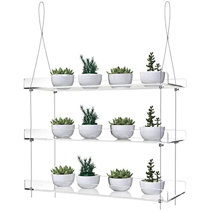 3-Tier Hanging Acrylic Plant Shelves for Windows | Each Tier 16 Inch Long, Height Adjustable Plant Stand, Clear Hanging Plant Stand for Indoor Windows, Grow Herbs,Flower - color: 3 Tier