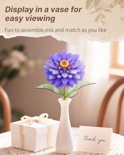 Kaayee 3D Wooden Flower Puzzles Dahlia, Wood Flowers Craft for Adults | Forever Flower Kit Set DIY Crafts to Build, Mother's Day/Botanical Collection/Ideal Creative Gift Ideas/Housewarming 117 PCS - color: Dahlia