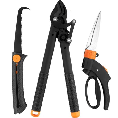 3 Piece Garden Tool Set, Lopper, 360° Grass Shears & Retractable Saw | Heavy Duty Tree Branch Cutter, Edge Trimmer, Triple Ground Wood Hand Saw, 65MN Carbon Steel Blades, Yard Maintenance Kit - style: Modern